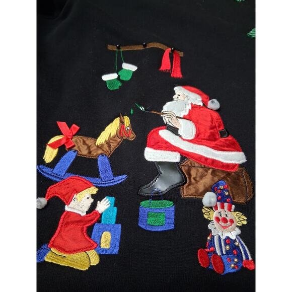 Karen Scott 1x Black Christmas Embroidered Embellished Tree Buttons Cardigan - Picture 5 of 12